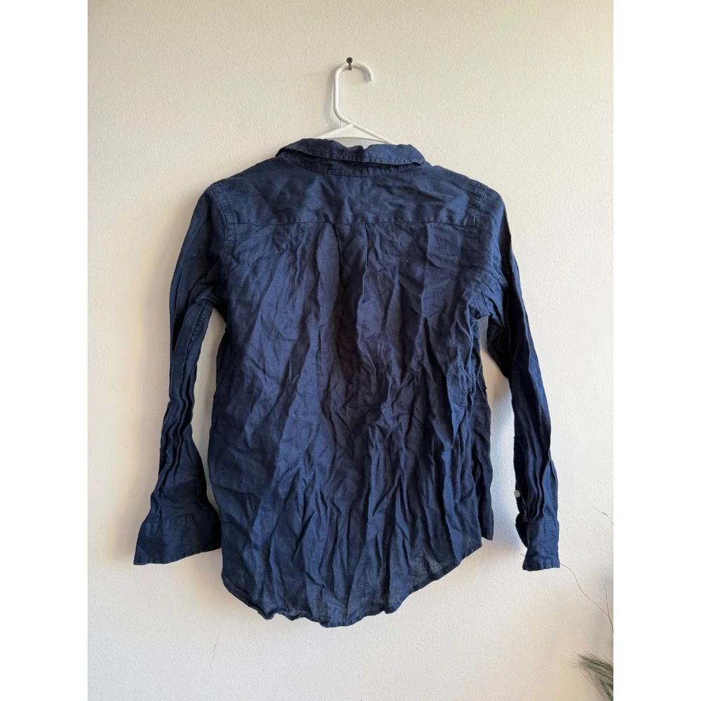 Polo Ralph Lauren Kids Navy Blue 100% Linen Button Down Shirt Size M 10-12